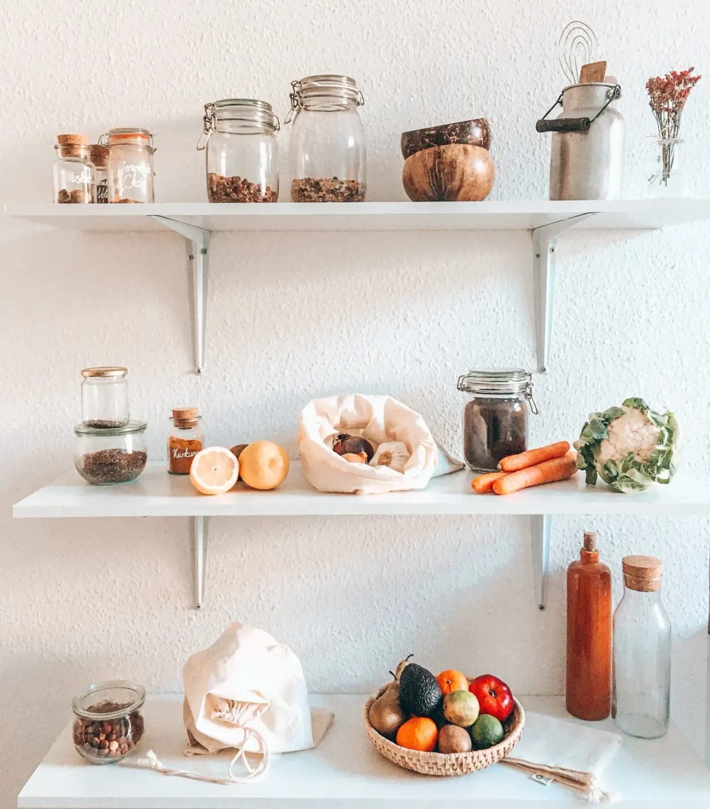 Supermarket shelf with groceries